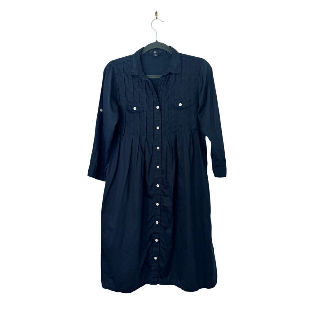 GAP Navy Blue Button Front Shirt Dress - Picture 3 of 5
